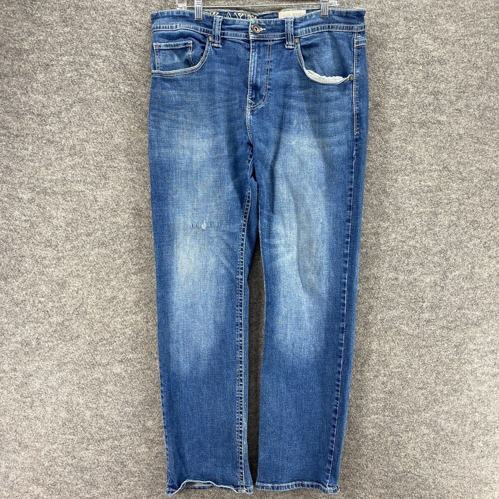 TK Alex Jeans Men 36*34 Blue Denim Medium Wash Mid Rise Slim Boot Pockets Solid